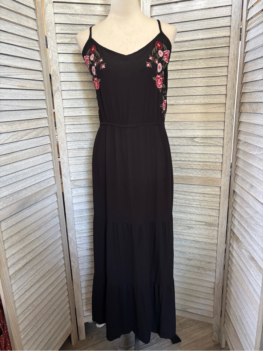 Kelly Renee NWOT Boho Floral Embroidered Tiered MaxiDress Black 3X -Fits Like 2X